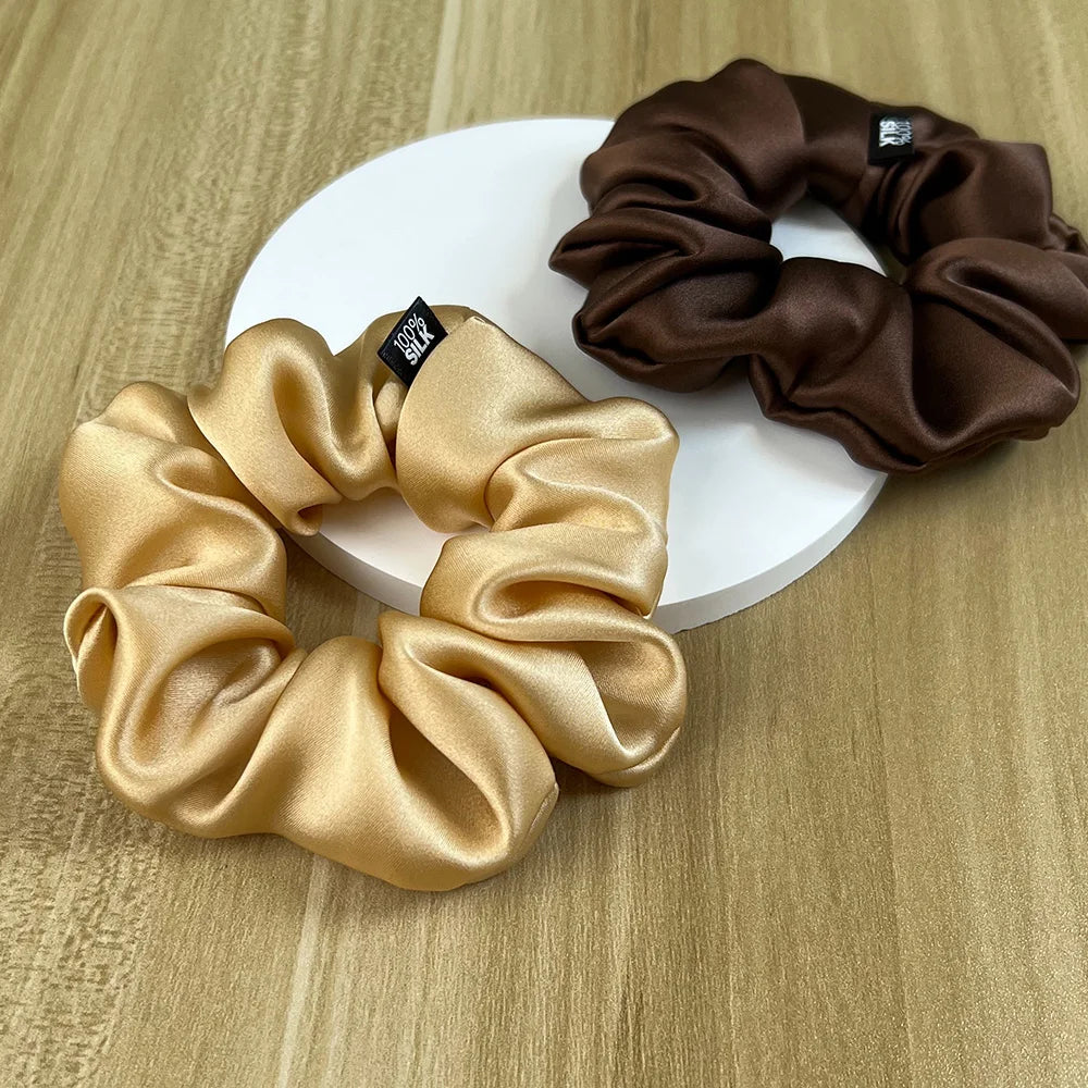 100%  Silk Hair Scrunchies Elastic Rubber Band