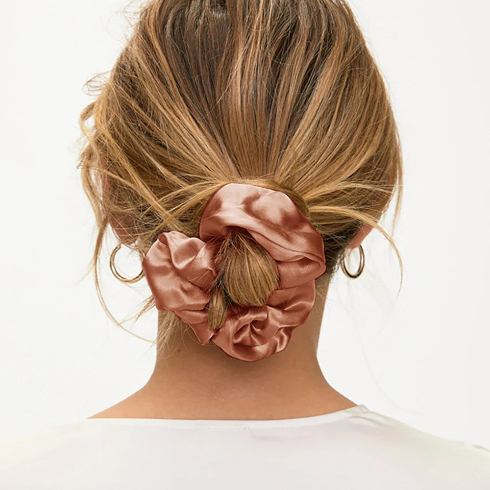 100%  Silk Hair Scrunchies Elastic Rubber Band