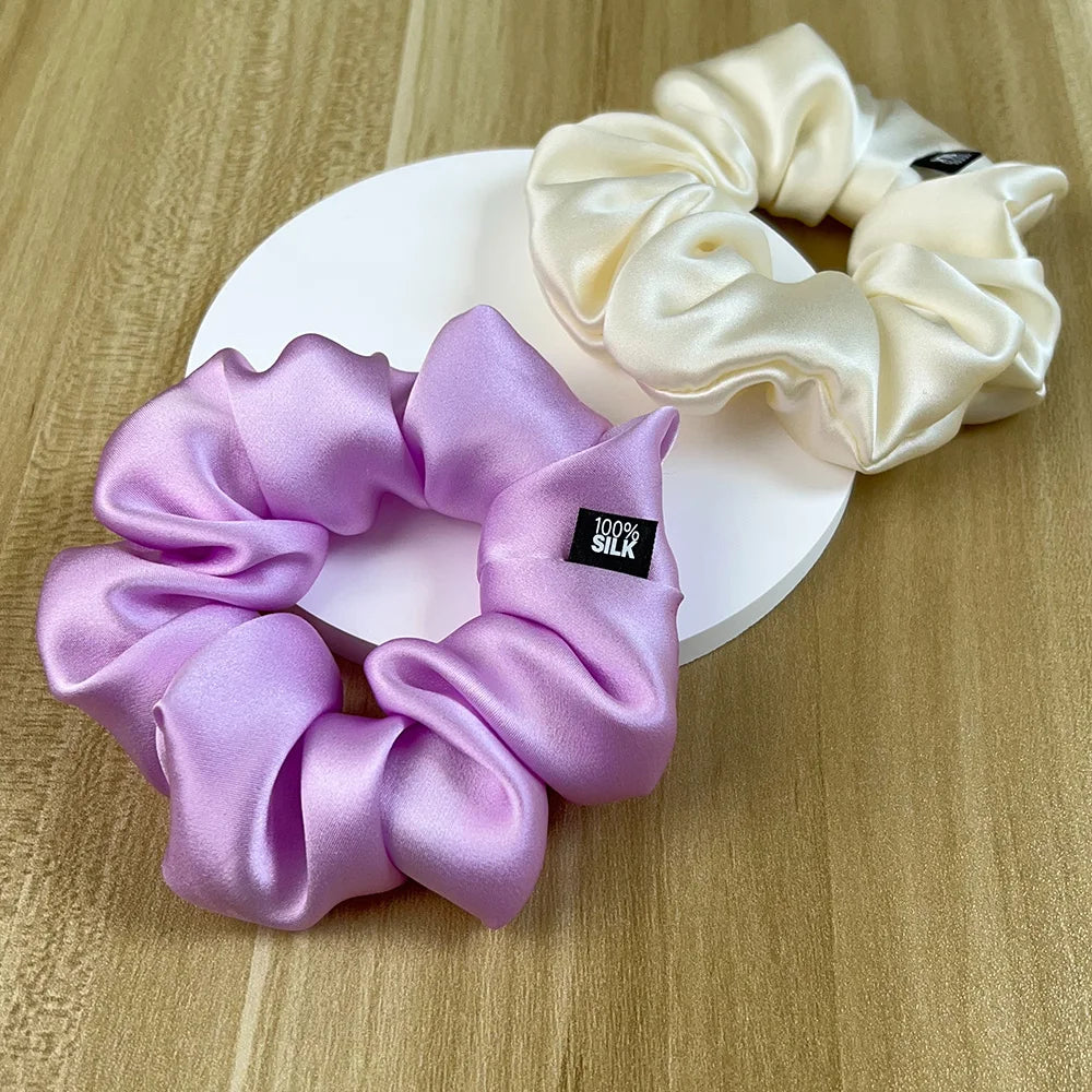 100%  Silk Hair Scrunchies Elastic Rubber Band