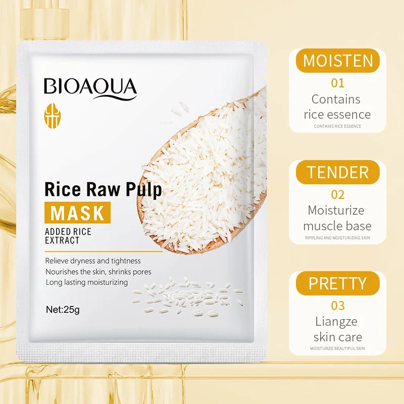 10pcs BIOAQUA Rice Raw Pulp Facial Masks